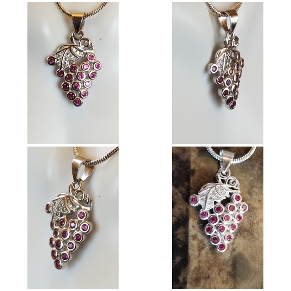 Genuine Ruby & White Sapphires GRAPES Pendant/Neck - Picture 2 of 4